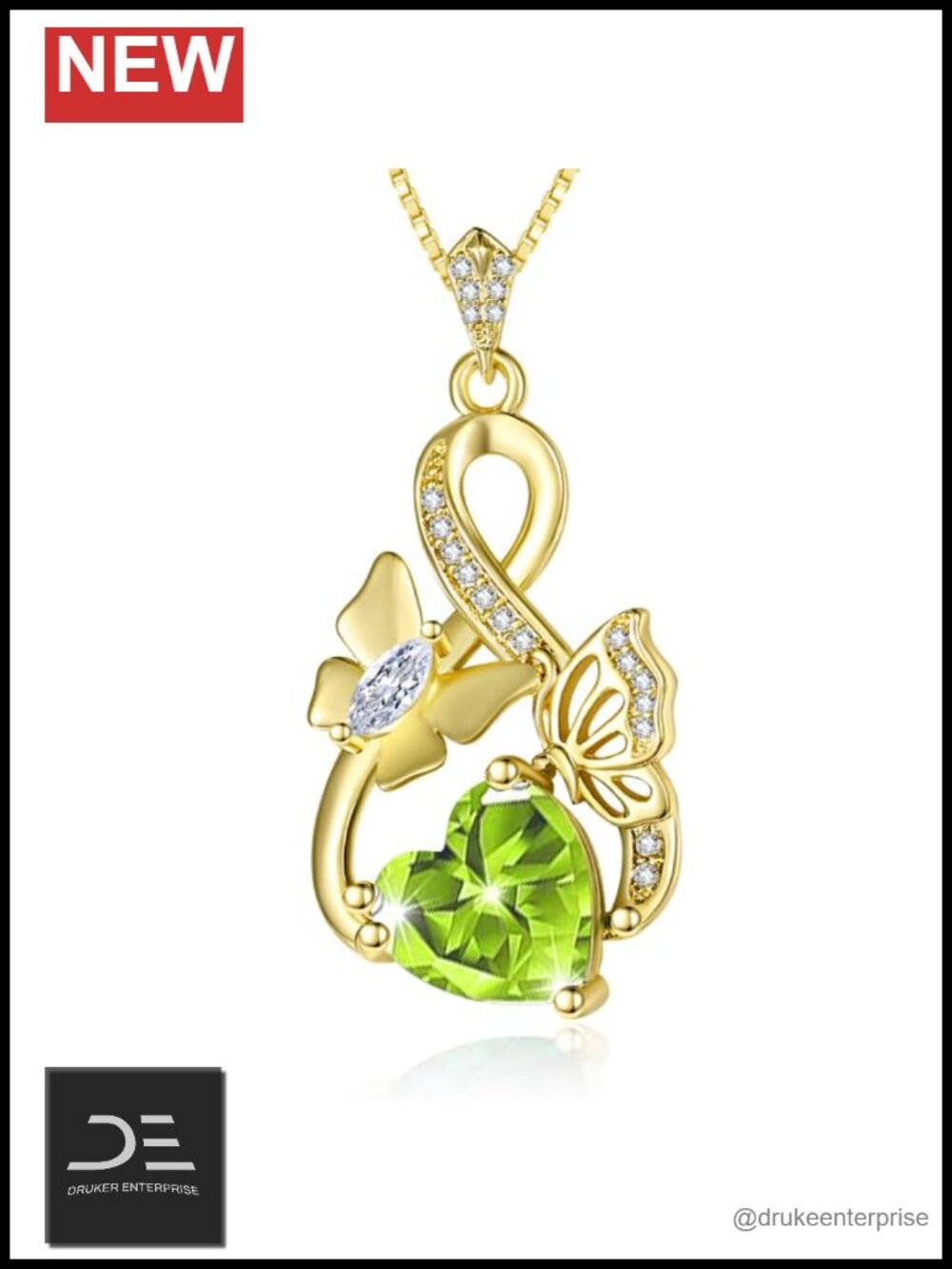 14k Gold Plated Infinity Necklace Heart Alexandrite Birthstone Pendant Chain